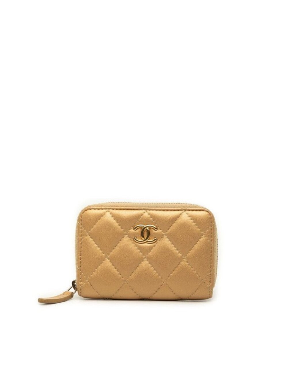 Chanel Quilted CC Logo Coin Purse Gold Lambskin